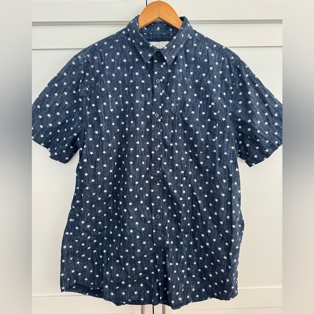 Cactus Dark Blue Star Pattern Shirt Mens XL